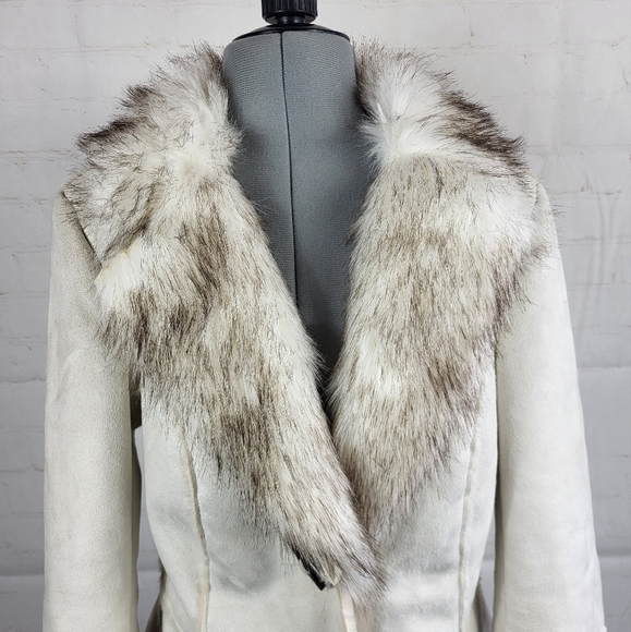 Venus Y2K Penny Lane Faux Suede & Fur Toggle Shearling Winter Coat Cream XS 0-2 - Picture 6 of 15